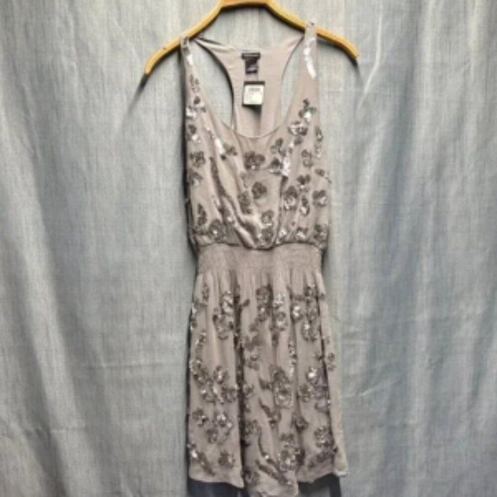 Club Monaco White and Gray Spaghetti Strap sequence Sundress size 8 NWT